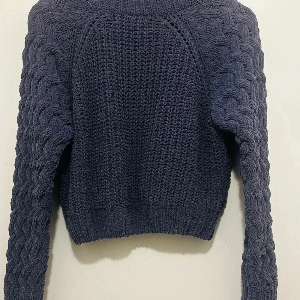 Kendall & Kylie Blue Cowl Turtleneck Sweater with Cable Knit Design - Picture 2 of 10